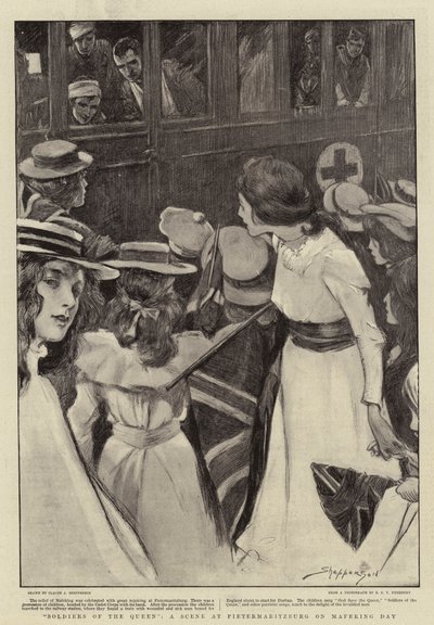 Soldaten van de Koningin, Een Scène in Pietermaritzburg op Mafeking Day door Claude Shepperson